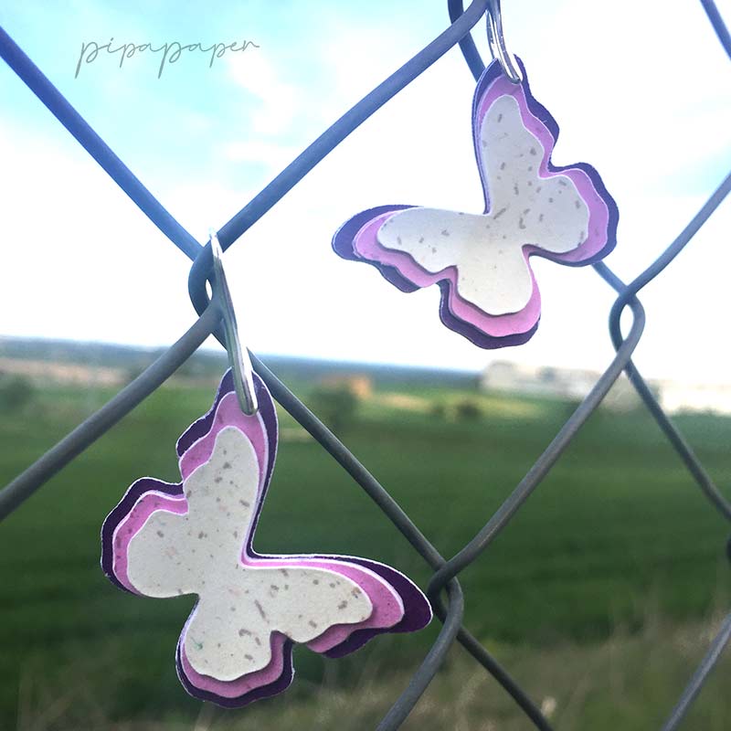 pendientes mariposa papel reciclado y plata