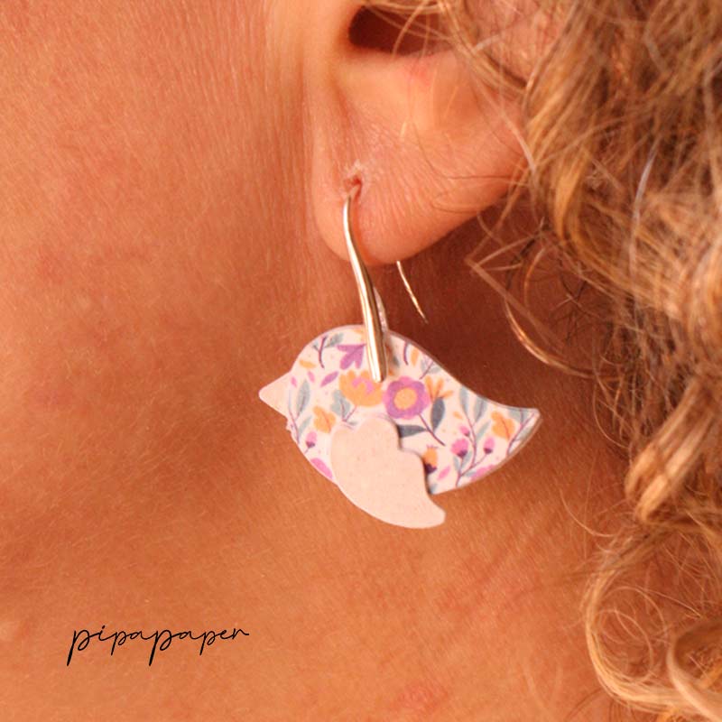 pendientes pajaros papel recilcado pipapaper