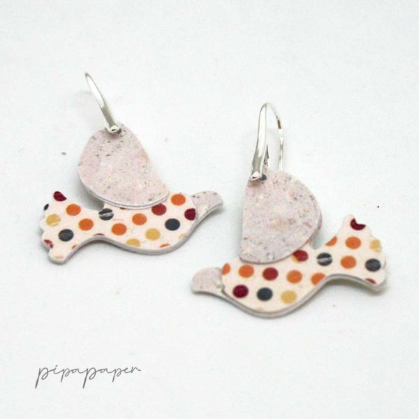 pendientes originales palomas papel reciclado