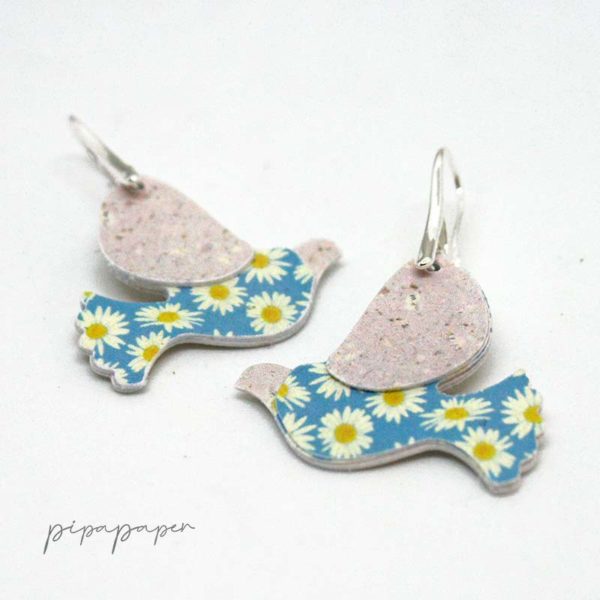 pendientes originales palomas papel reciclado