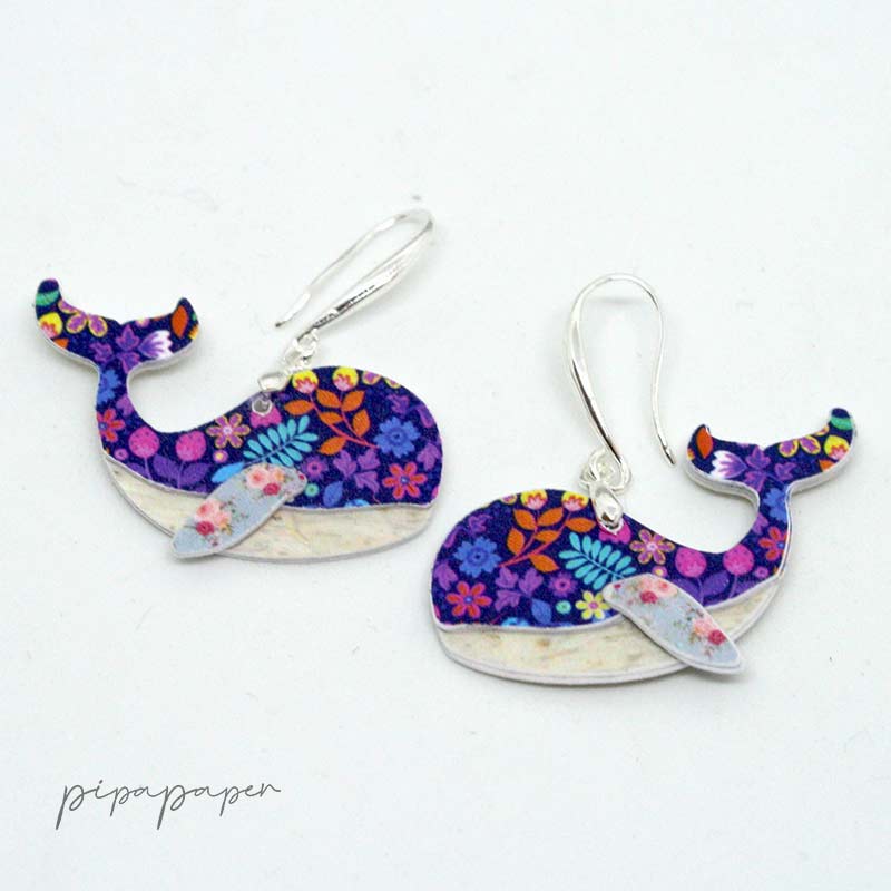 Pendientes divertidos papel recilcado ballenas