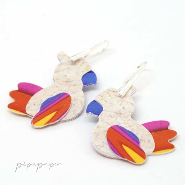 pendientes originales papel reciclado loro