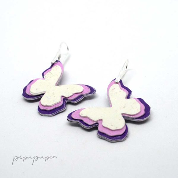 pendientes mariposa papel reciclado y plata