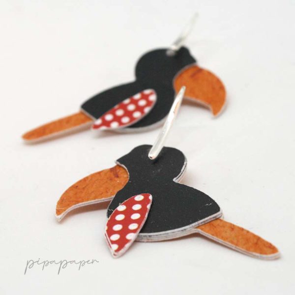 pendientes originales papel reciclado tucan