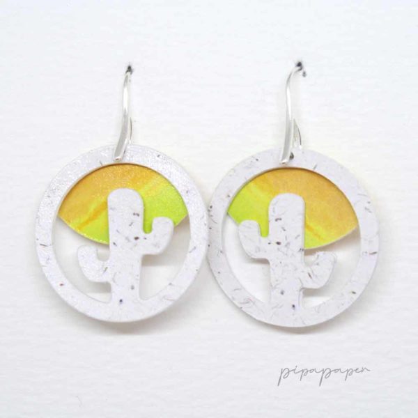 pendientes papel reciclado cactus