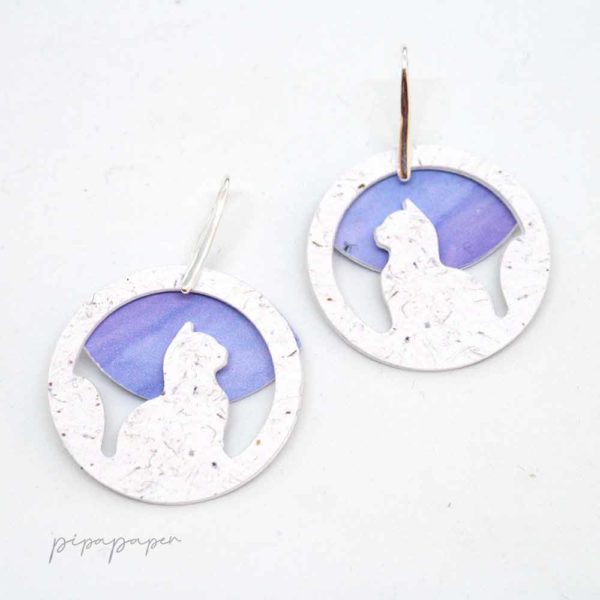 pendientes papel y plata gatos luna