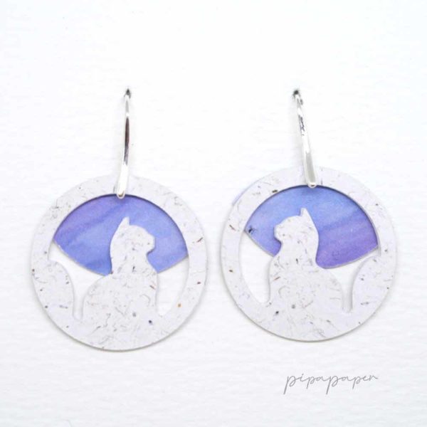 pendientes papel y plata gatos luna