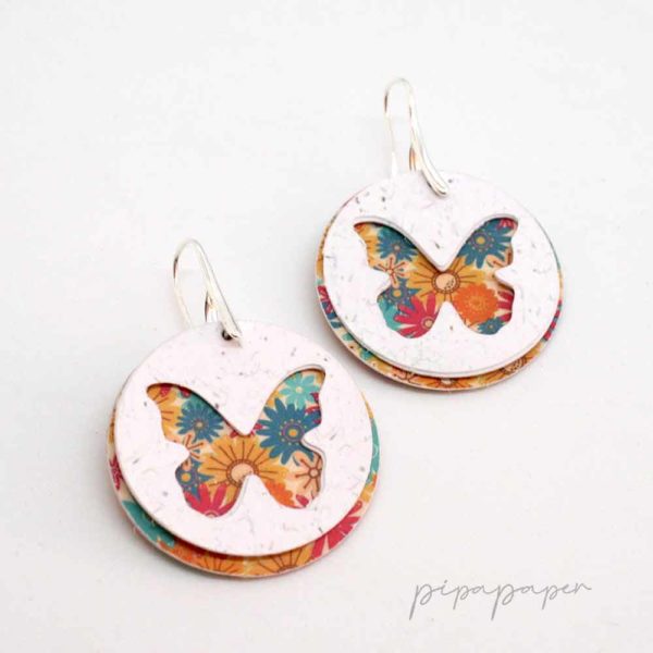 pendientes papel y plata alegres mariposas