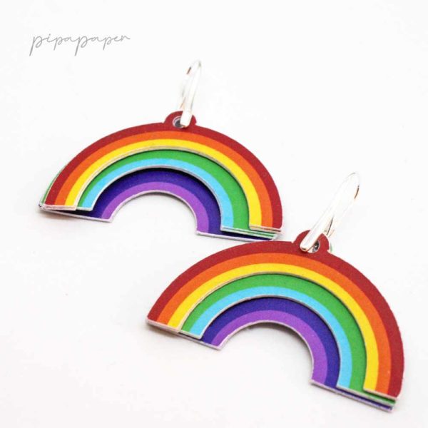 Pendientes arco iris plata y papel divertido