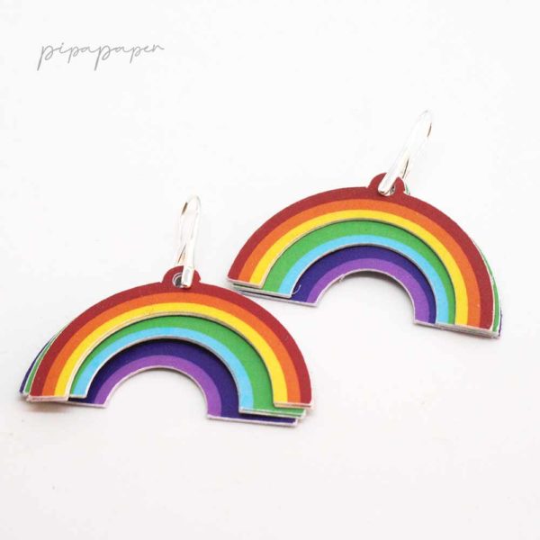 Pendientes arco iris plata y papel divertido