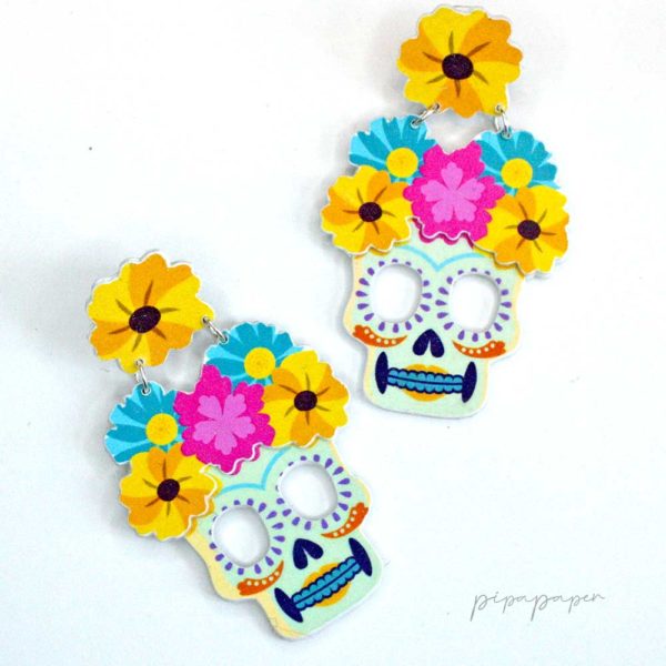 pendientes calavera katrina colores original