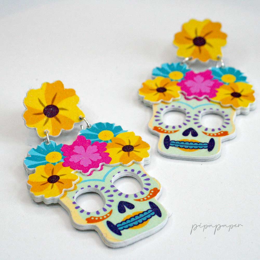 pendientes calavera katrina colores original