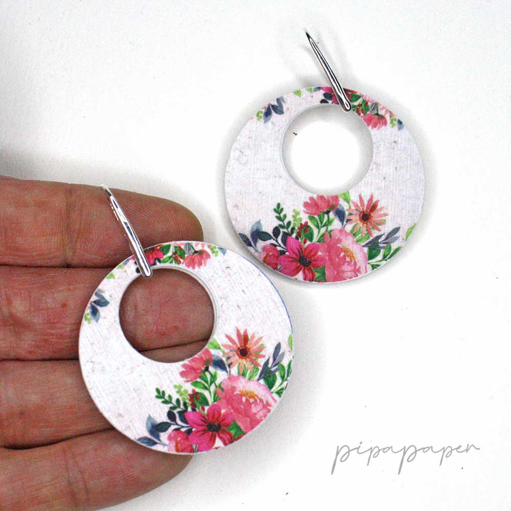 pendiente aro flores papel recilcado artesania original
