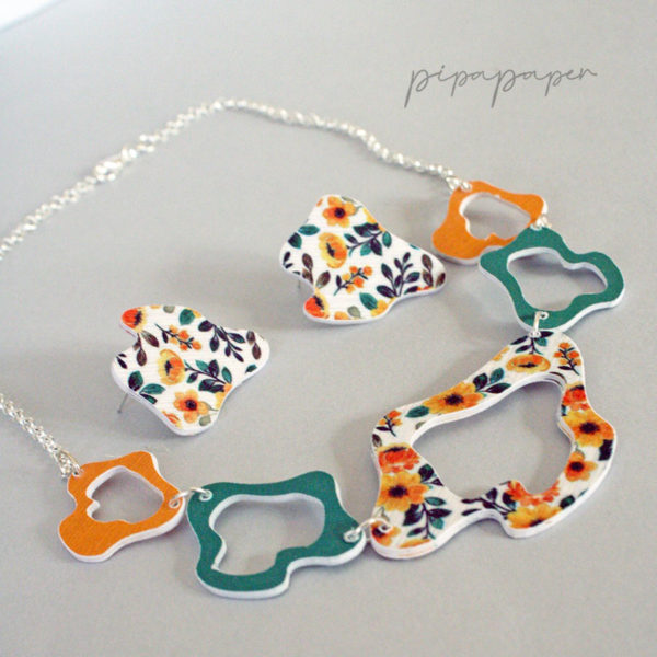 conjunto gargantilla pendientes joyas de papel