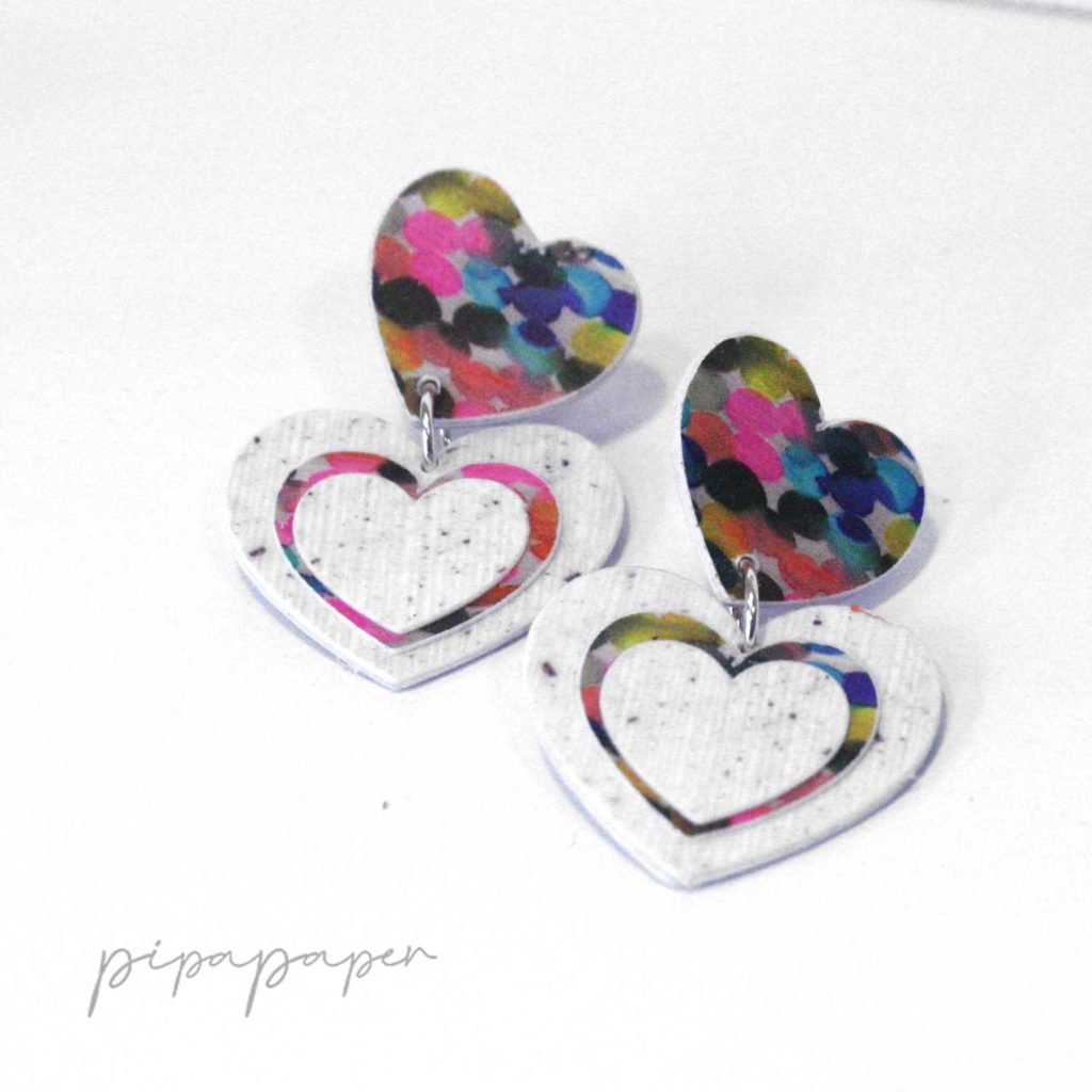 pendientes eco joya de papel reciclado corazón