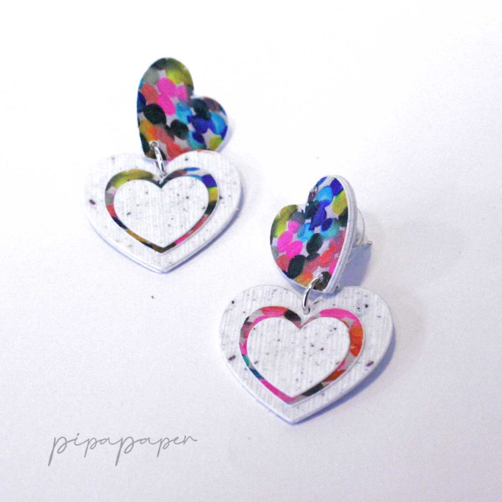 pendientes eco joya de papel reciclado corazón