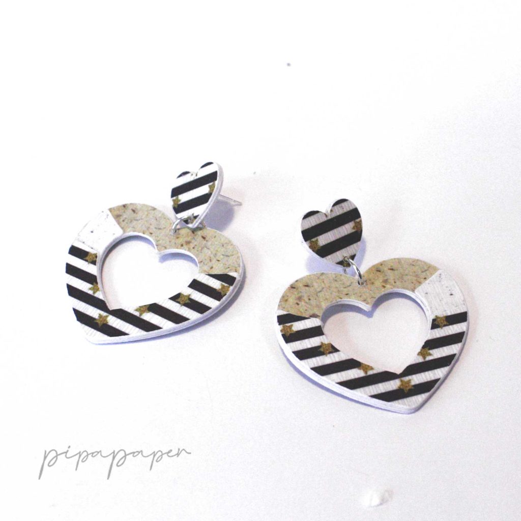 pendientes corazón papel reciclado y plata eco joyas de papel