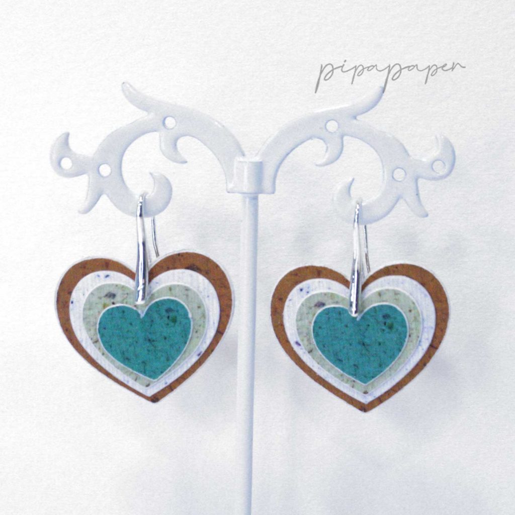 pendientes corazón papel reciclado y plata eco joyas de papel