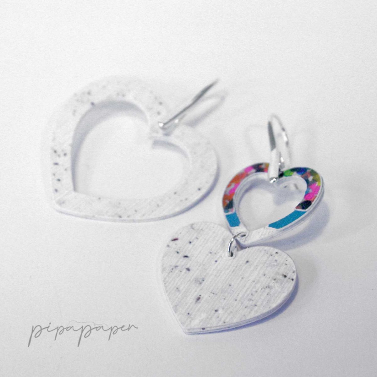 pendientes corazón papel reciclado y plata eco joyas de papel