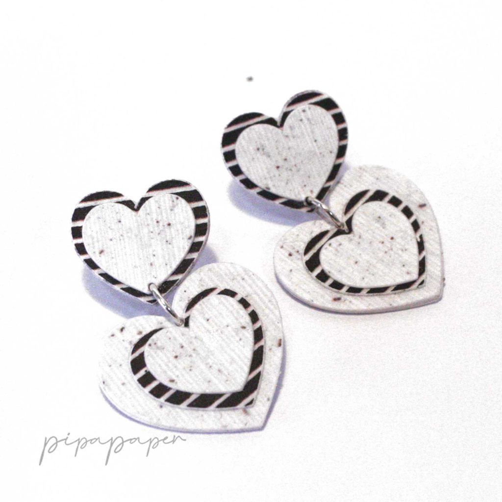 pendientes corazón papel reciclado y plata eco joyas de papel