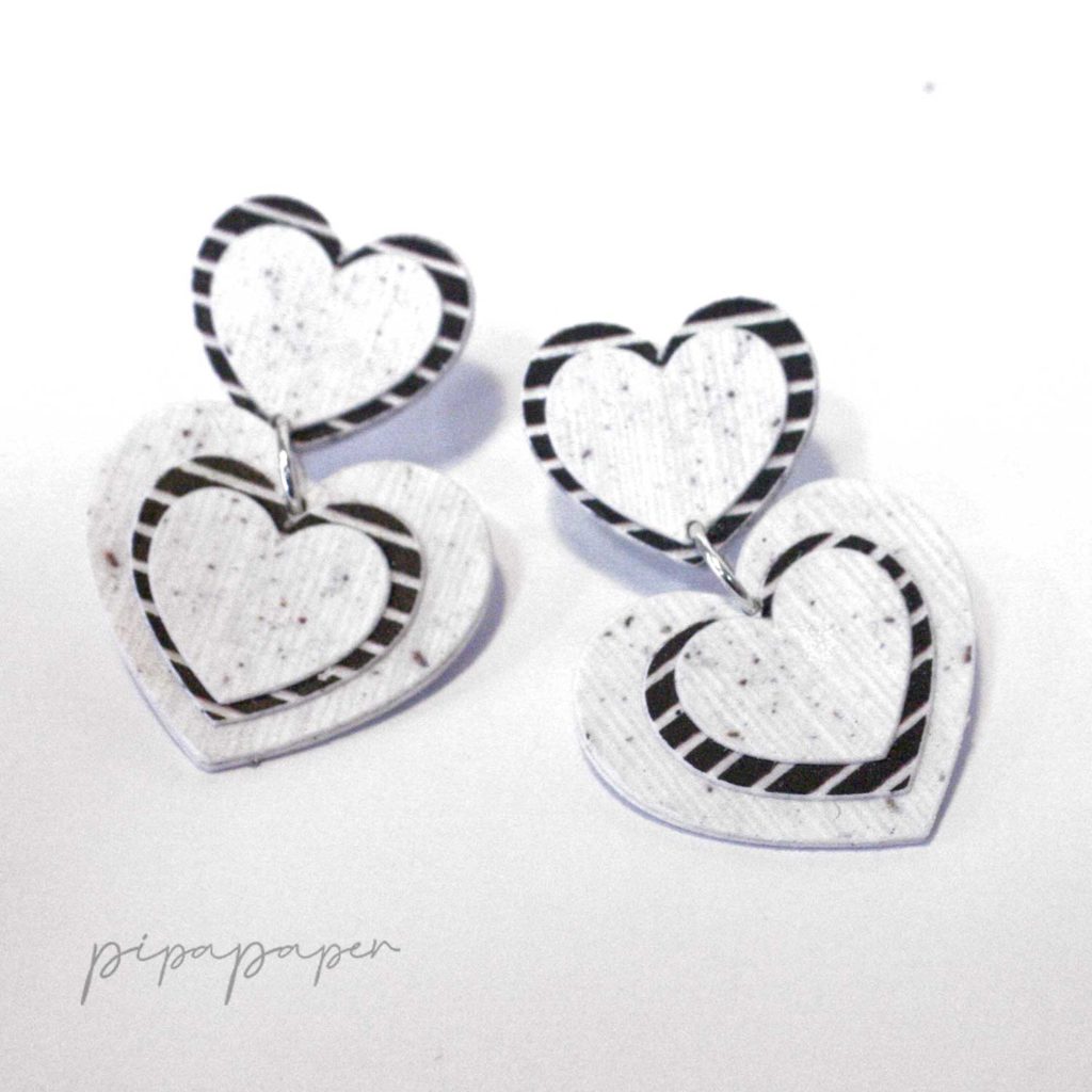 pendientes corazón papel reciclado y plata eco joyas de papel