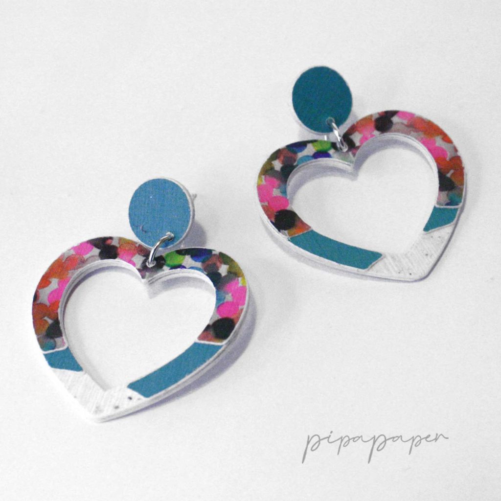 pendientes corazón papel reciclado y plata eco joyas de papel