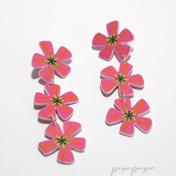 pendientes flor fucsia papel reciclado
