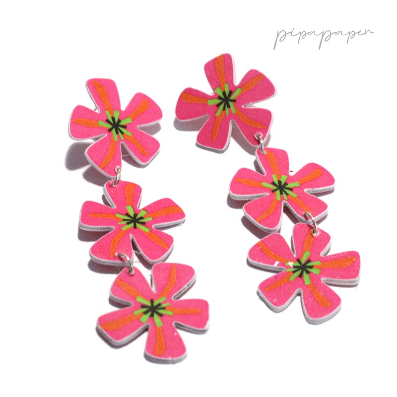 pendientes flor fucsia papel reciclado