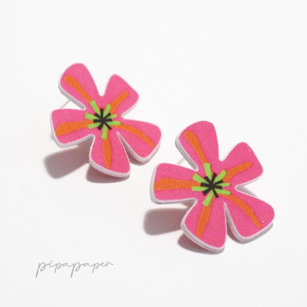 pendientes flor fucsia papel reciclado