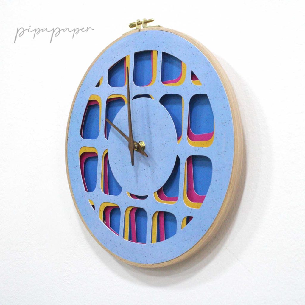 reloj pared artesanal papel reciclado 3D