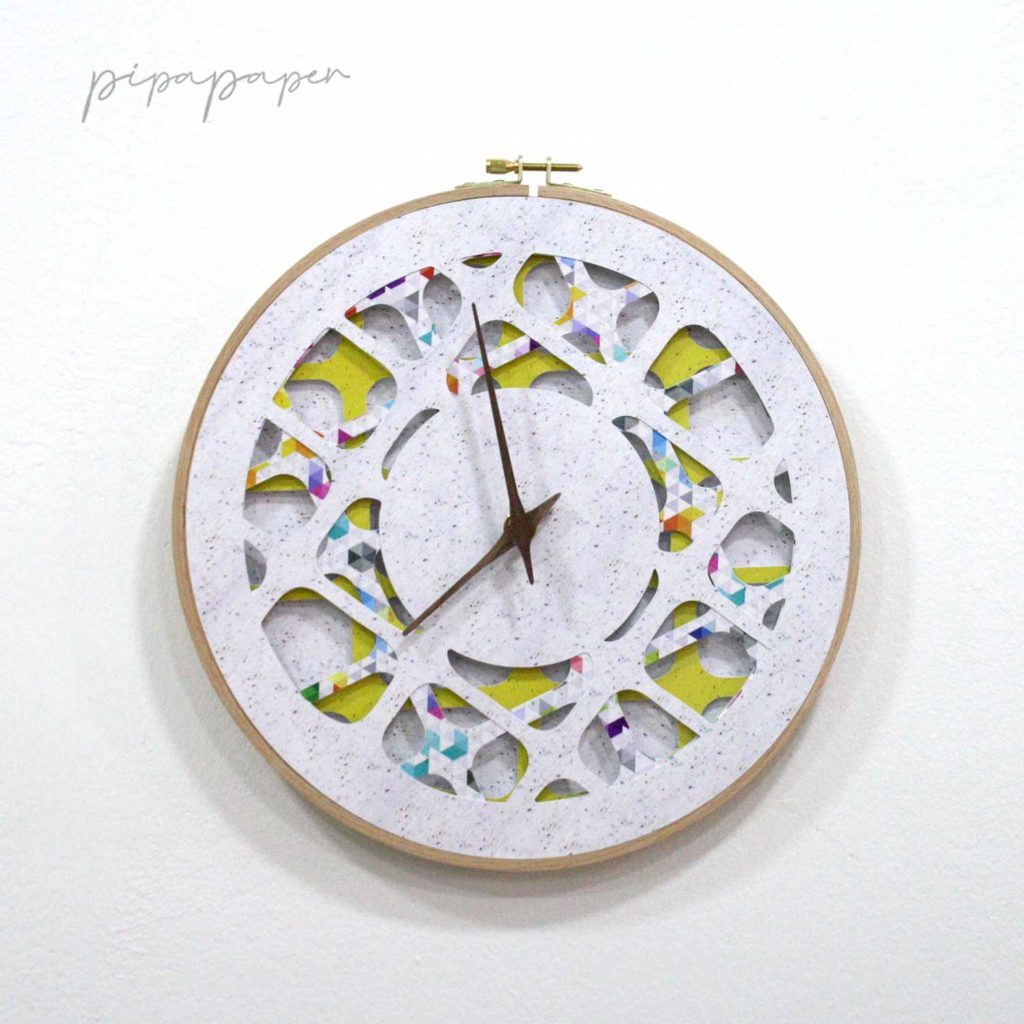 reloj pared artesanal papel reciclado 3D