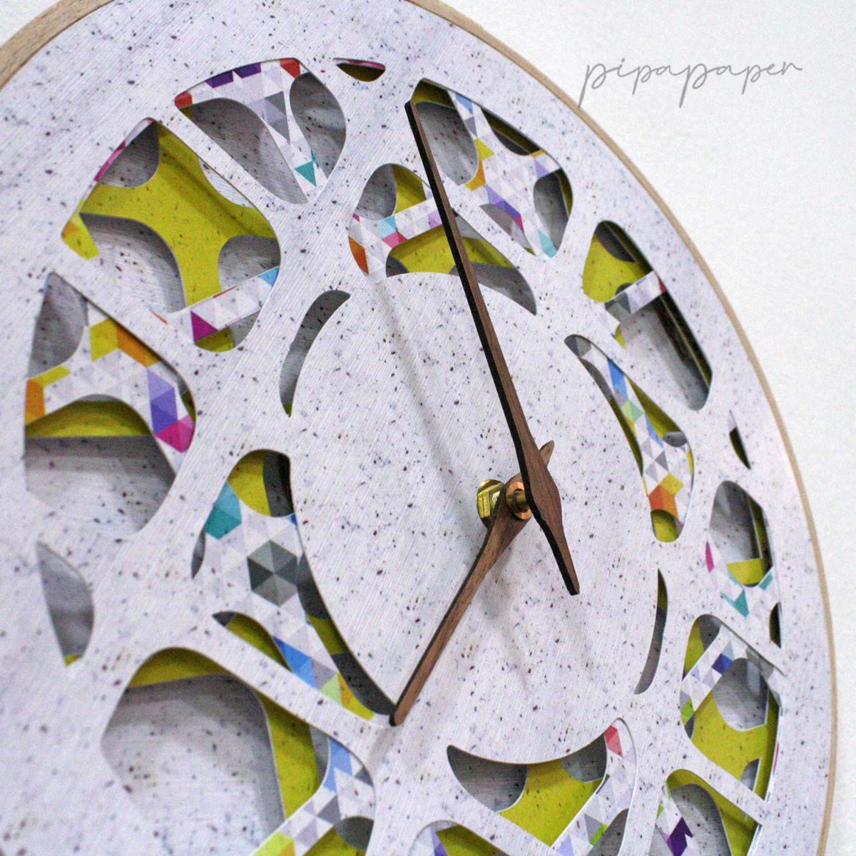 reloj pared artesanal papel reciclado 3D