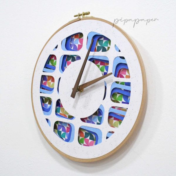 reloj pared artesanal papel reciclado 3D