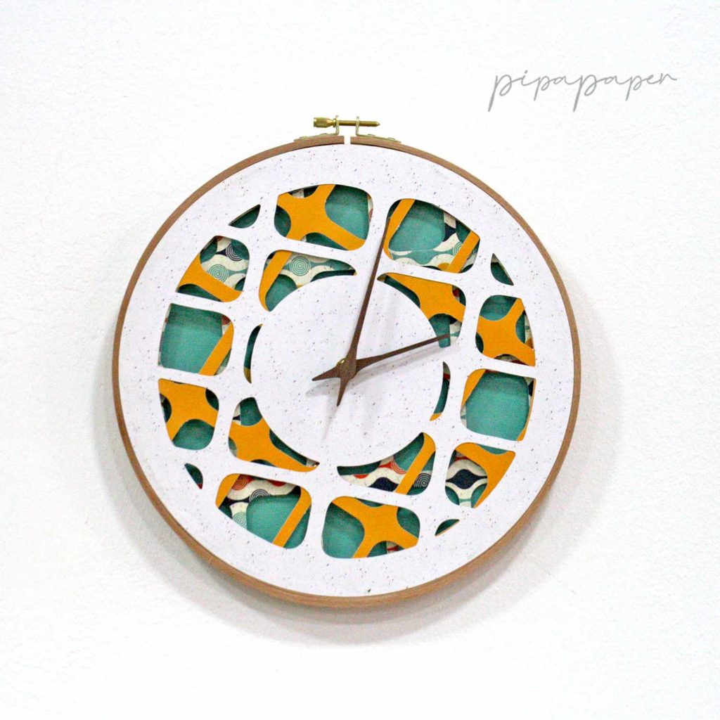 reloj pared artesanal papel reciclado 3D