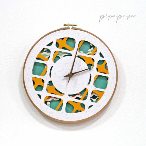 reloj pared artesanal papel reciclado 3D