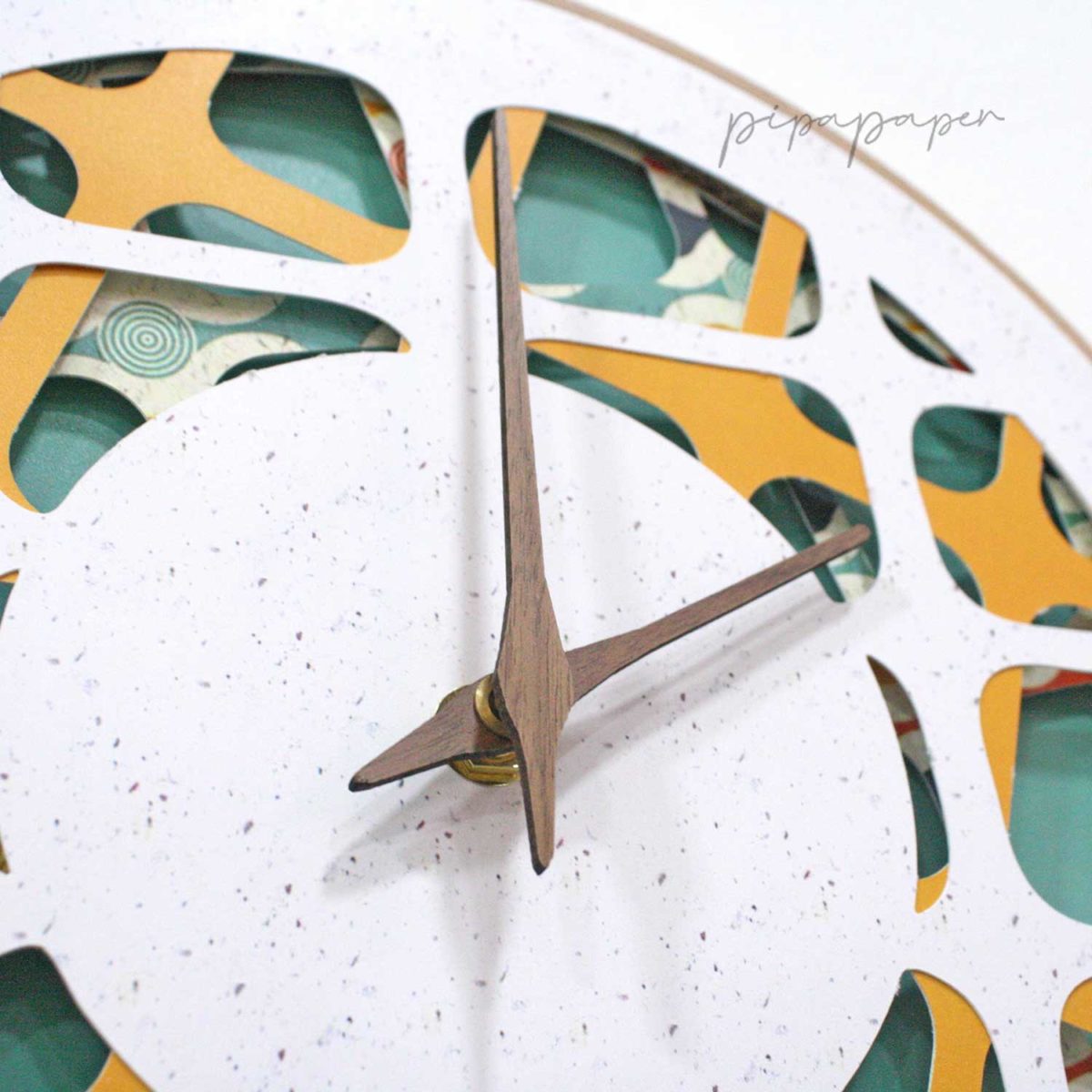 reloj pared artesanal papel reciclado 3D