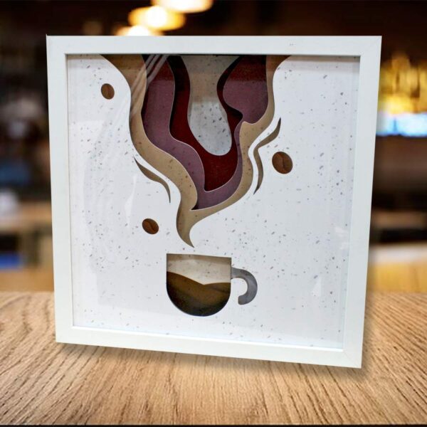 cuadro 3D papel con luz CAFÉ