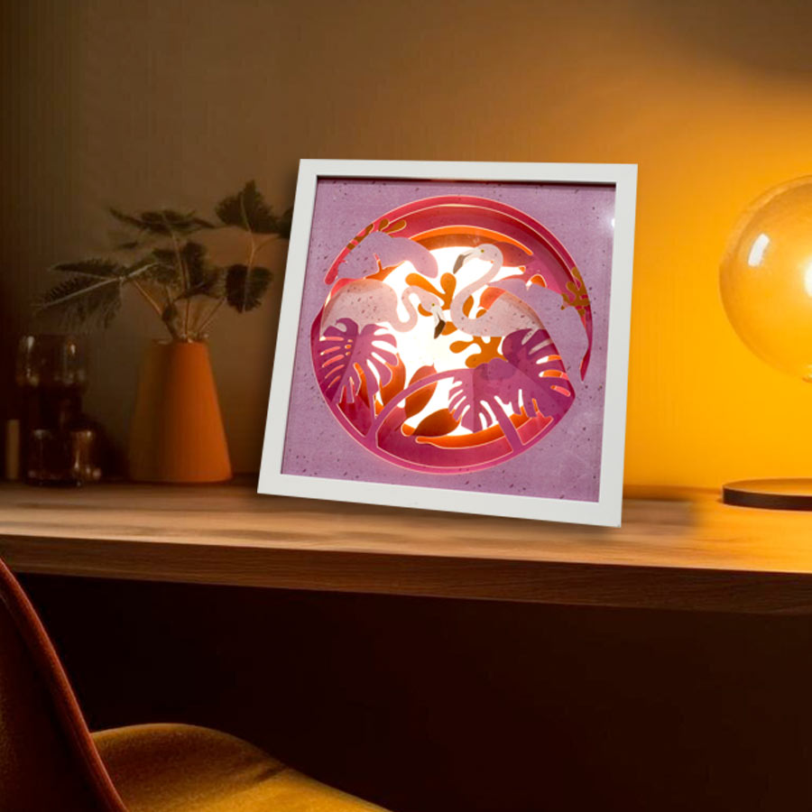 cuadro en papel 3D con luz, lampara de mesa FLAMENCOS