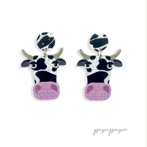 pendientes divertidos vaca papel reciclado