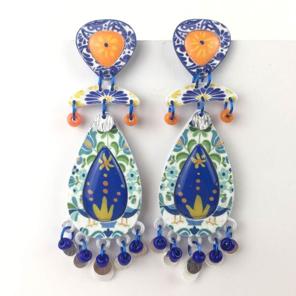 pendientes salome elegantes hechos a mano de fiesta en papel y plata