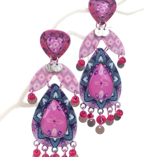 pendientes originales hechos a mano de fiesta falmenco en papel reciclado para mujer
