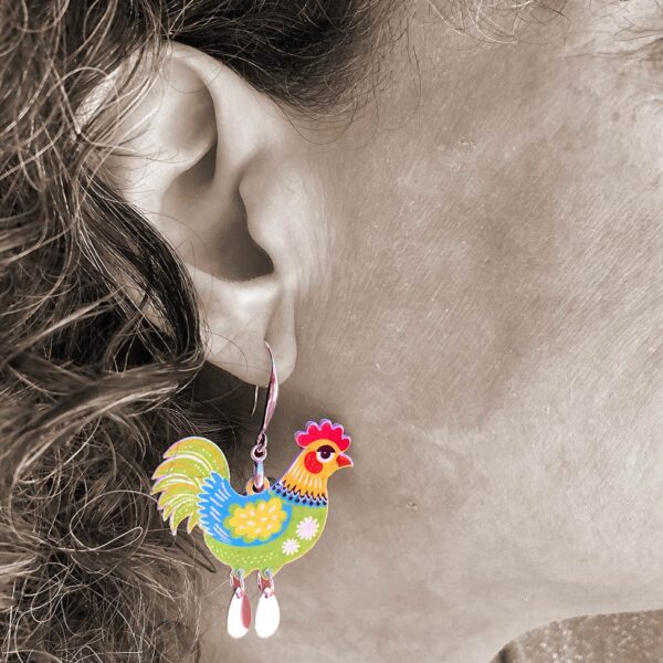 pendientes gallina divertidos y coloridos