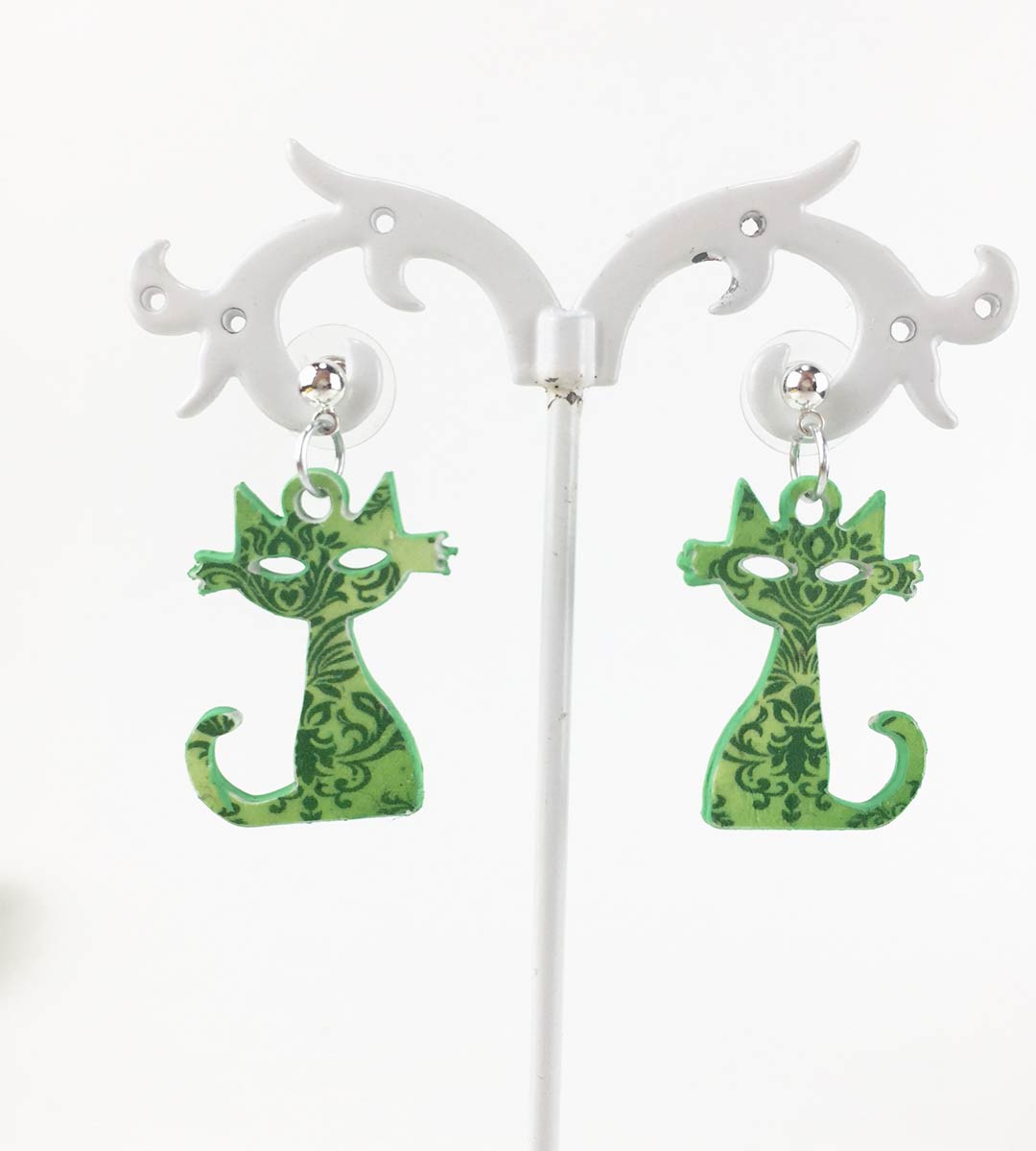 12 pendiente gato con gancho de plata