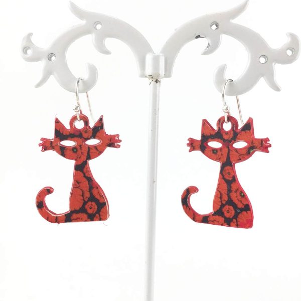 pendiente gato con gancho de plata