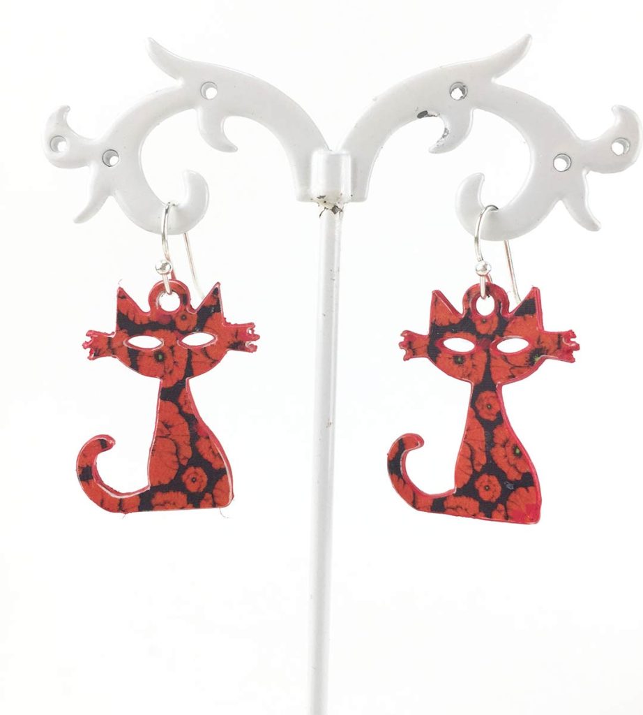 pendiente gato con gancho de plata