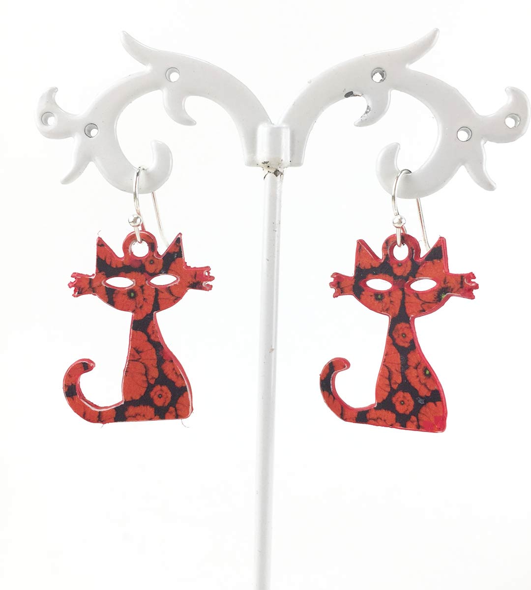 13 pendiente gato con gancho de plata