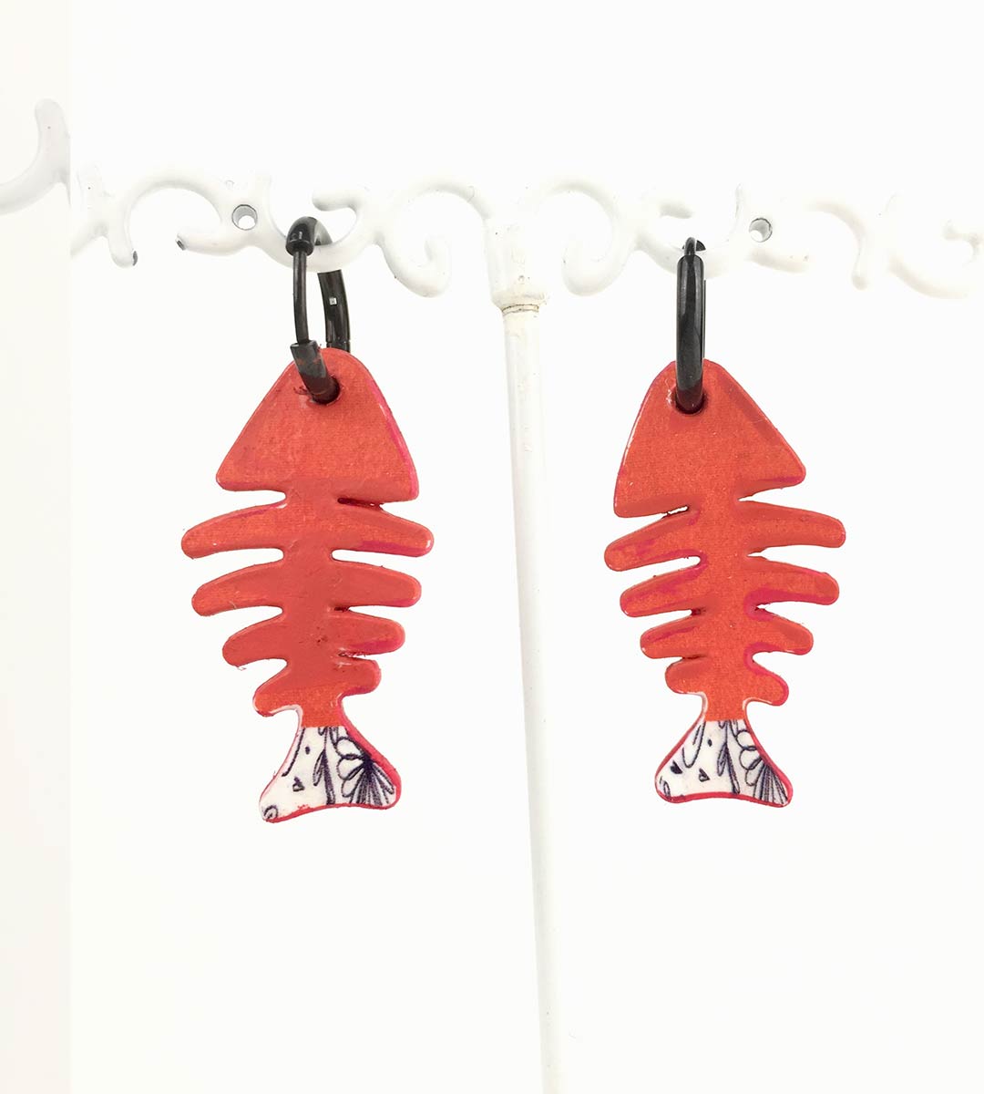 4 PENDIENTE RASPA PEZ divertido de papel reciclado y plata