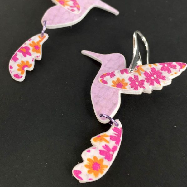 pendientes colibrí de papel y plata