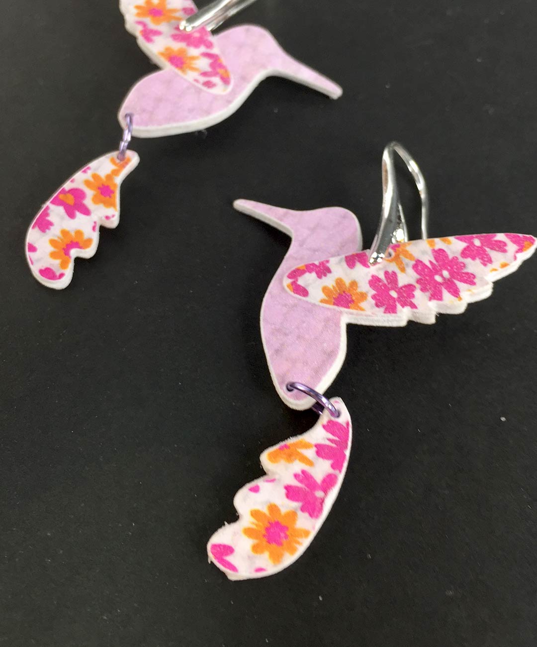 7 pendientes colibrí de papel y plata