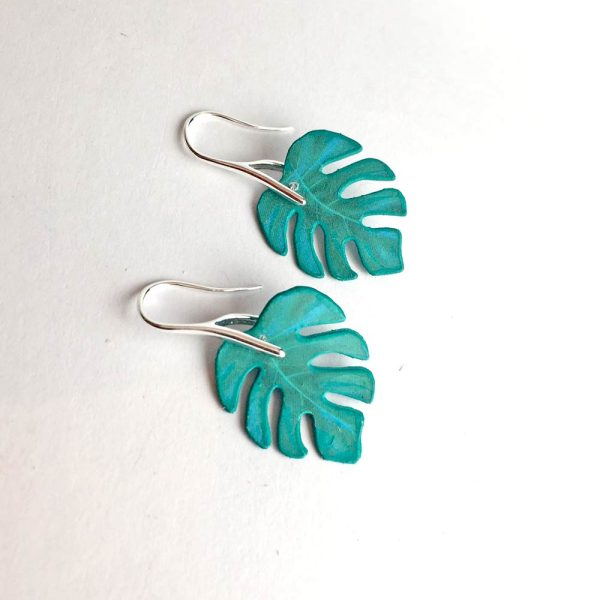 pendientes hoja de monstera papel reciclado